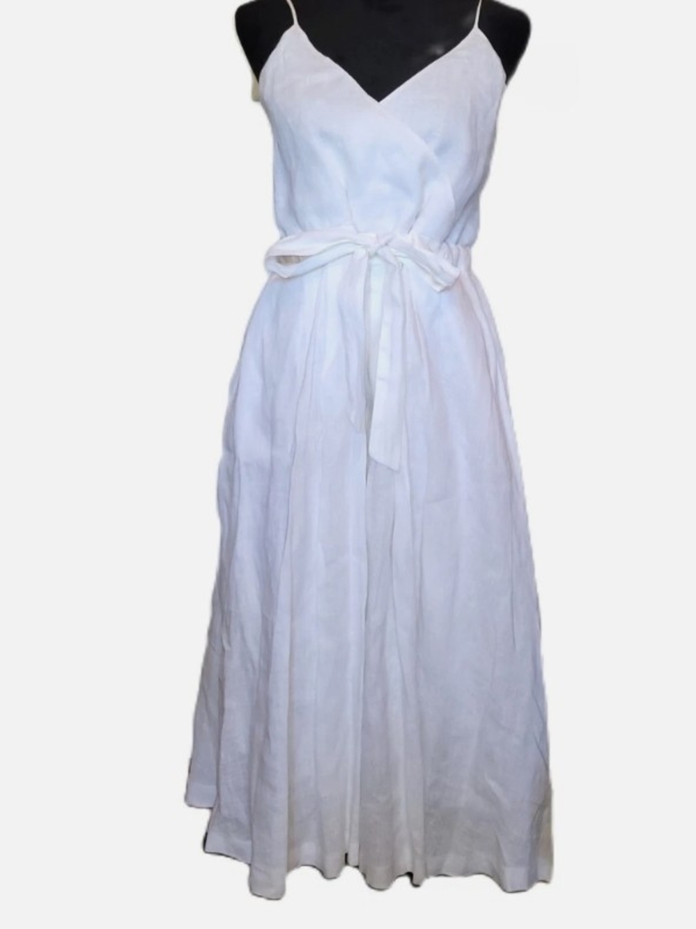 Banana Republic White Linen Sleeveless V-Neck Maxi Dress with Tie Waist